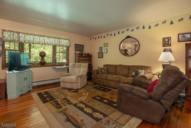 115 Bierskill Rd, Montague Twp, NJ 07827 - living area featuring a baseboard heating unit and hardwood / wood-style floors