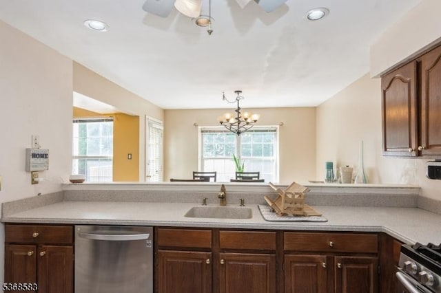 76 Avebury Pl, Franklin Twp, NJ 08873 - kitchen with appliances with stainless steel finishes, plenty of natural light, light countertops, a chandelier, and recessed lighting