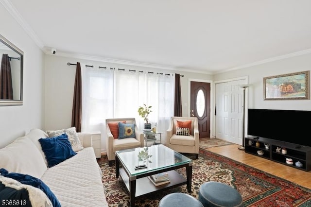 724 Bloomfield Ave, Clifton City, NJ 07012 - living room featuring ornamental molding and wood finished floors