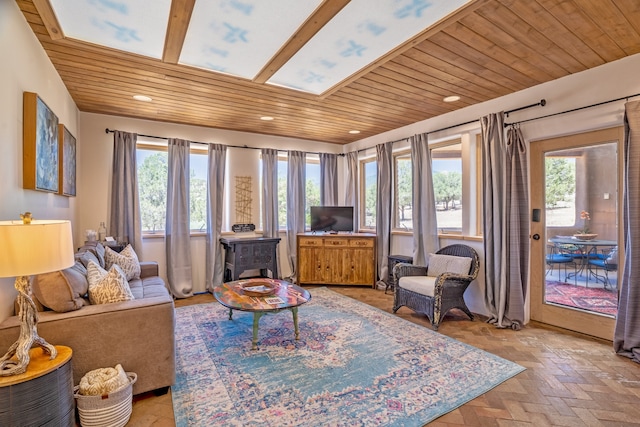 interior space featuring wood ceiling