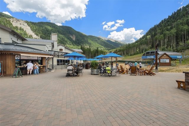 exterior space featuring a mountain view