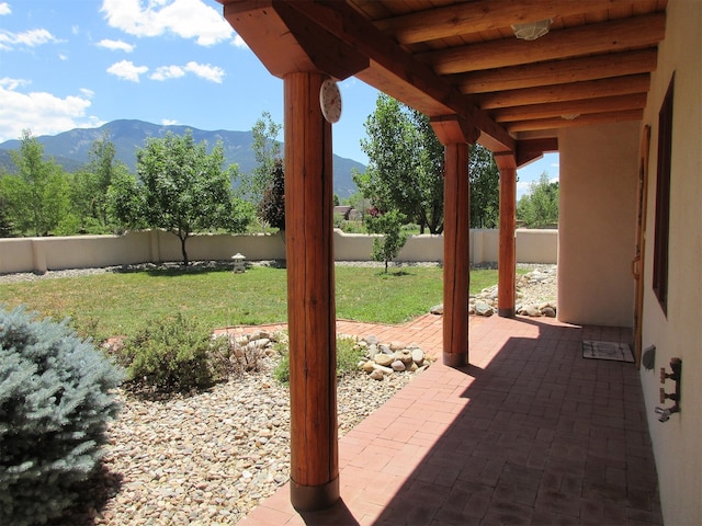 view of patio featuring a mountain view