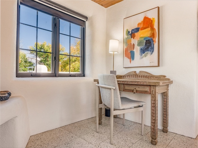 home office featuring light tile floors