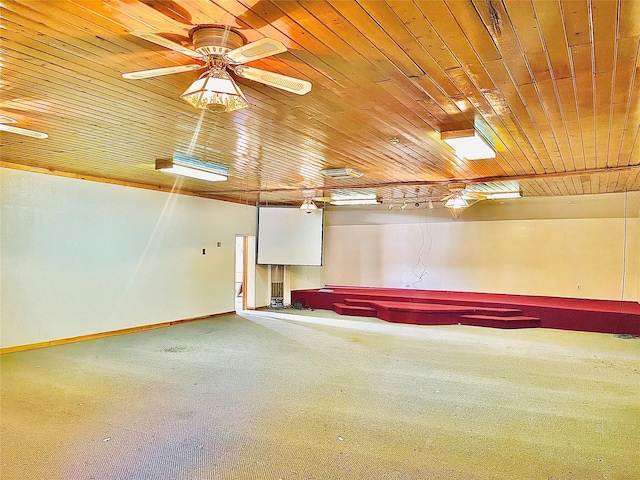 garage with ceiling fan and wood ceiling