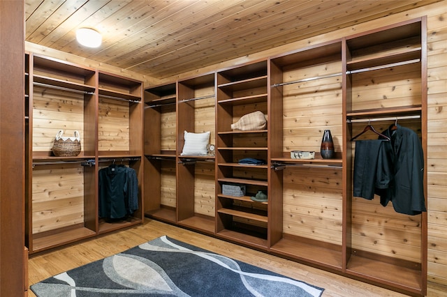 walk in closet with light hardwood / wood-style flooring