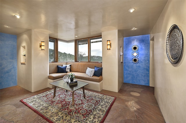 living room featuring tile patterned floors