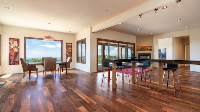 dining area with a healthy amount of sunlight and dark wood-type flooring