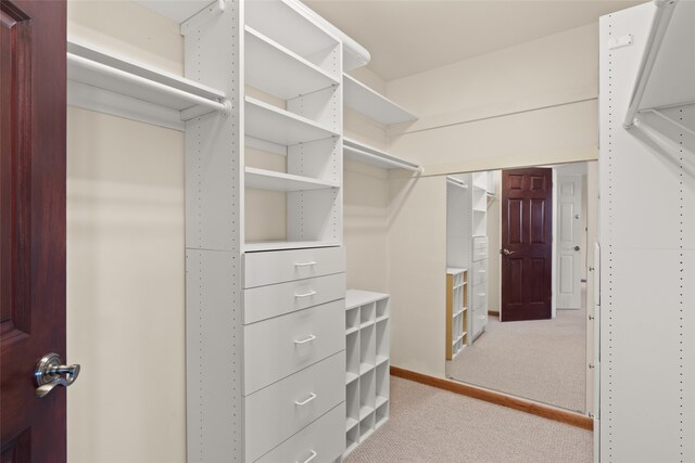 spacious closet featuring light carpet