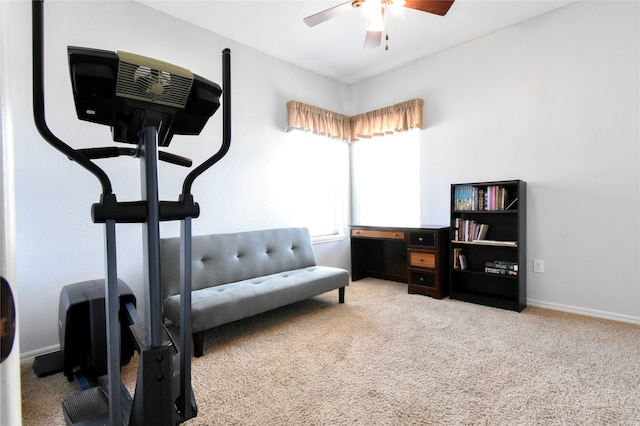 interior space featuring carpet and ceiling fan