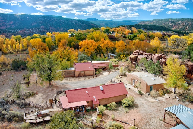 birds eye view of property featuring a mountain view