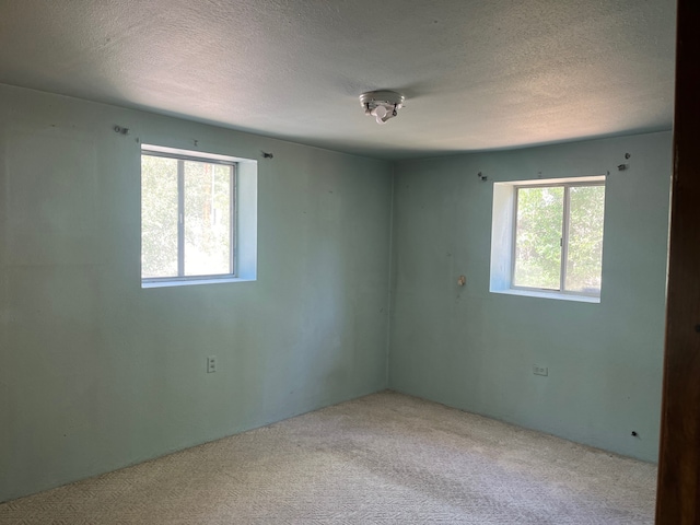 carpeted empty room featuring a textured ceiling