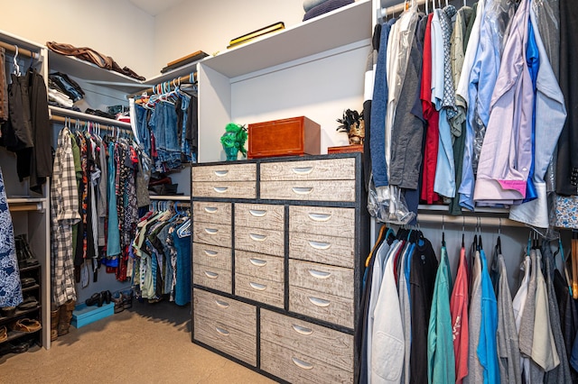 walk in closet with carpet