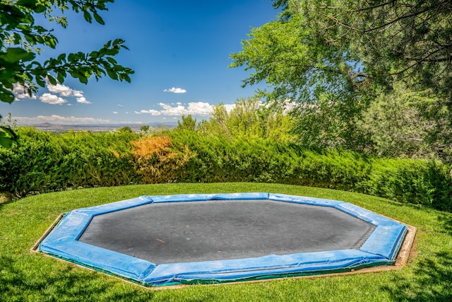 view of swimming pool featuring a lawn