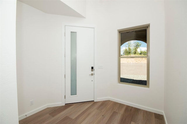 foyer entrance with light hardwood / wood-style floors