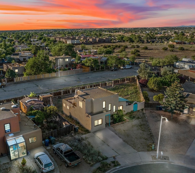 view of aerial view at dusk