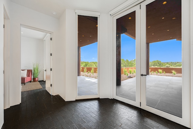 doorway to outside featuring french doors and dark wood-type flooring