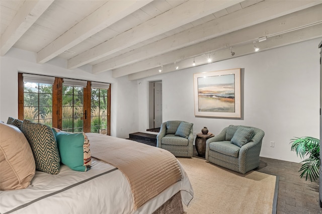 living room featuring light wood-type flooring and beam ceiling