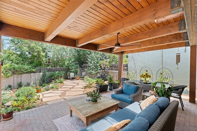 view of patio featuring an outdoor hangout area and ceiling fan