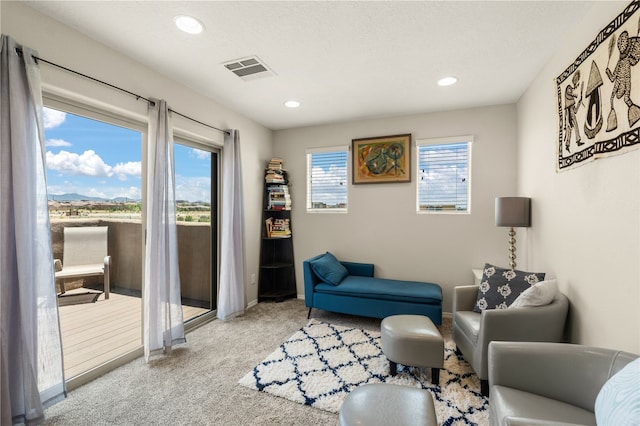 sitting room with light carpet