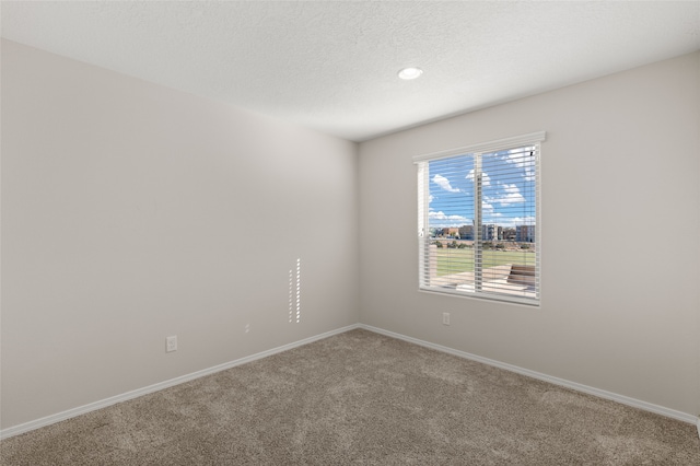 carpeted spare room with a textured ceiling