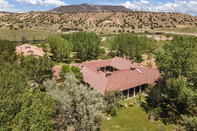 bird's eye view with a mountain view