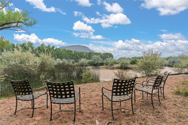 view of patio featuring a mountain view