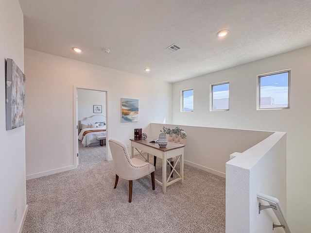 3497 Aster Ln, Santa Fe, NM 87507 - carpeted office with recessed lighting, a textured ceiling, baseboards, and visible vents