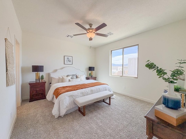 3497 Aster Ln, Santa Fe, NM 87507 - bedroom featuring baseboards, a textured ceiling, visible vents, and light carpet