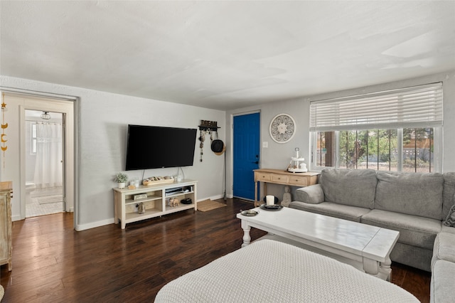 living room with dark wood-type flooring