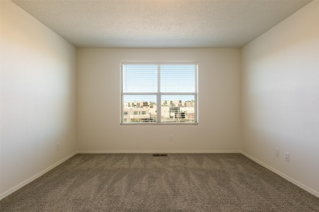 carpeted empty room with a textured ceiling