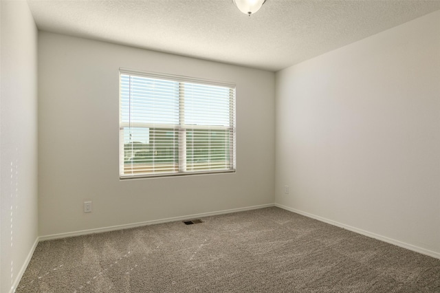 spare room featuring a textured ceiling and carpet flooring