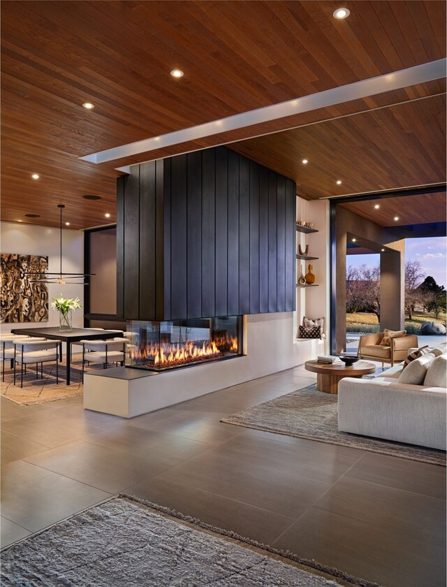 reception area with a multi sided fireplace