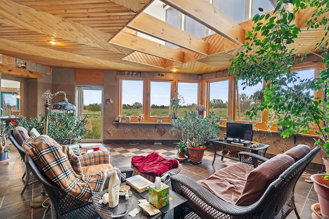 115 Waldo Mesa, Madrid, NM 87010 - sunroom / solarium featuring wooden ceiling