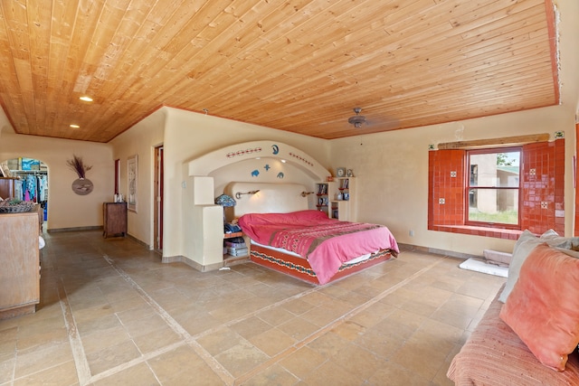 115 Waldo Mesa, Madrid, NM 87010 - bedroom featuring wood ceiling and tile patterned flooring