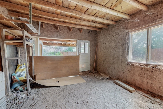 misc room featuring wooden ceiling and beam ceiling