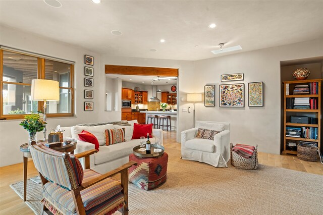 living room with light hardwood / wood-style floors