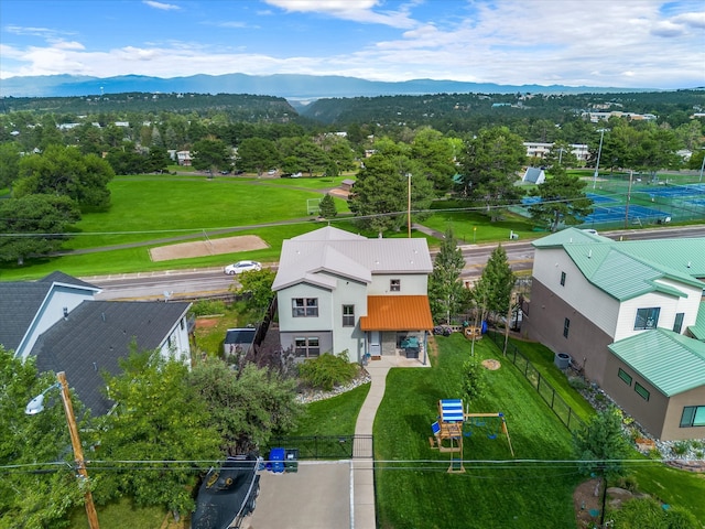 bird's eye view featuring a mountain view