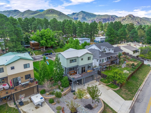 drone / aerial view featuring a mountain view