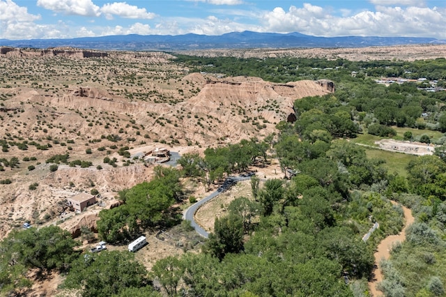 drone / aerial view featuring a mountain view