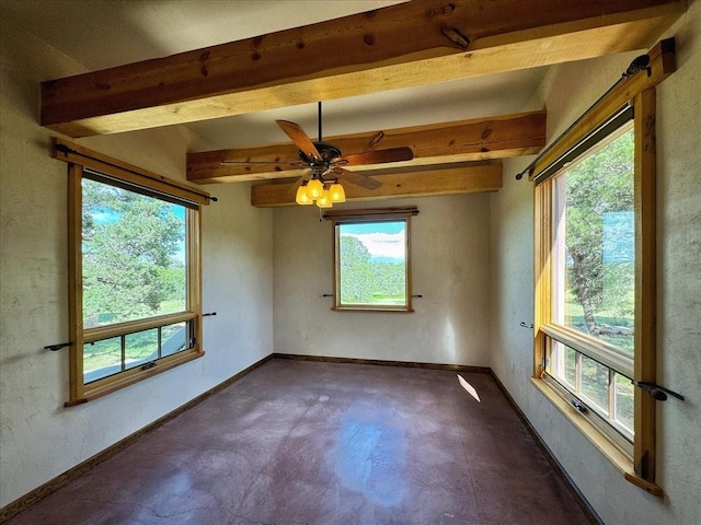 125 Tierra Del Dios, Rowe, NM 87562 - unfurnished room with beam ceiling, ceiling fan, and baseboards