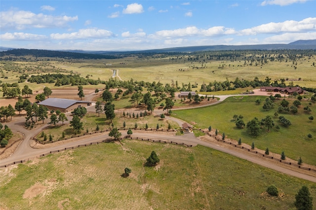 drone / aerial view with a mountain view and a rural view