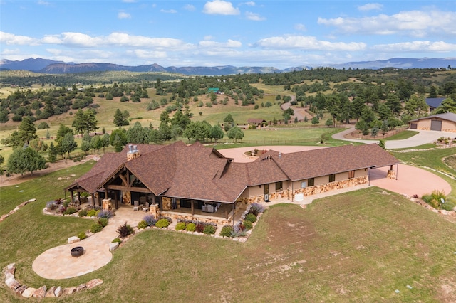 bird's eye view with a mountain view