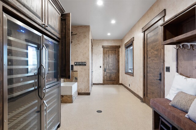 bathroom featuring beverage cooler