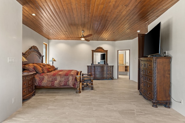 bedroom featuring wood ceiling and ensuite bathroom