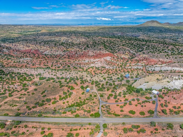 drone / aerial view featuring a mountain view