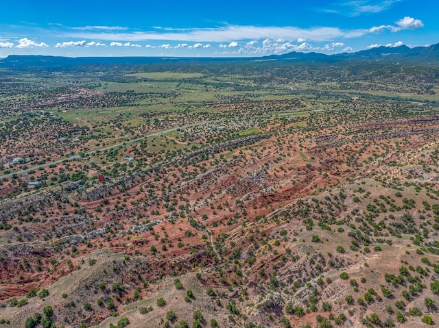 drone / aerial view featuring a mountain view