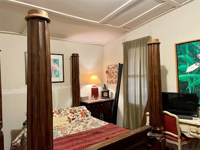 bedroom featuring vaulted ceiling