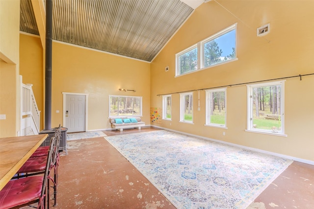 interior space with high vaulted ceiling