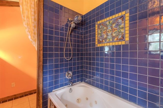 bathroom with tile patterned flooring and shower / bath combo