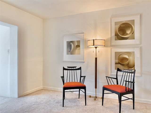 living area with light carpet